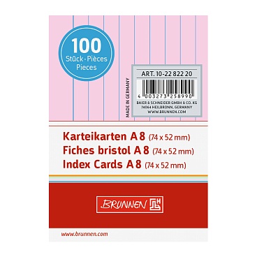 Карточки для картотеки Brunnen, линейка, 190 гр/м2, А8, 100 штук Розовый - 4